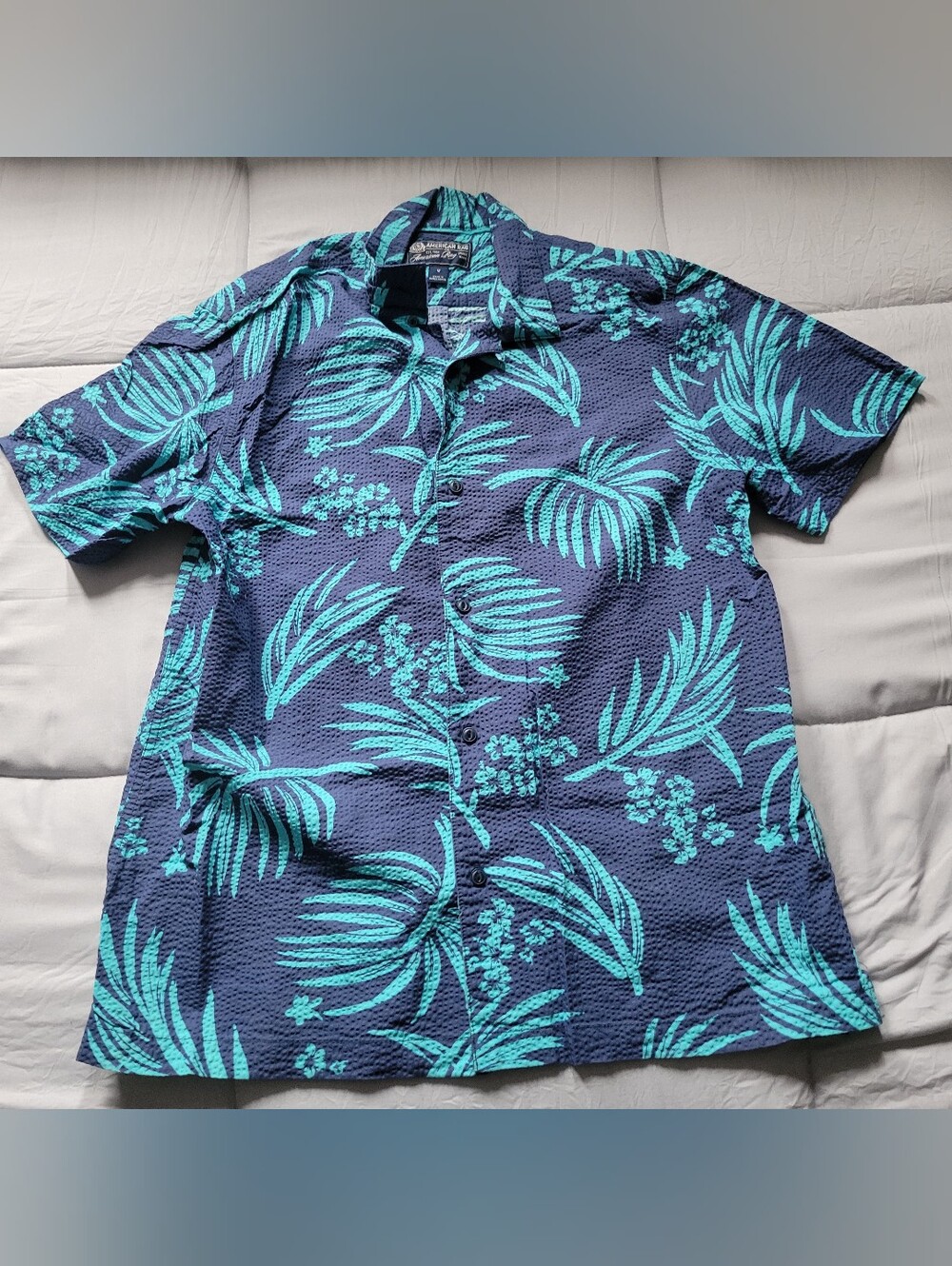 American Rag Navy & Teal Tropical Print Short-Sleeve Button Shirt